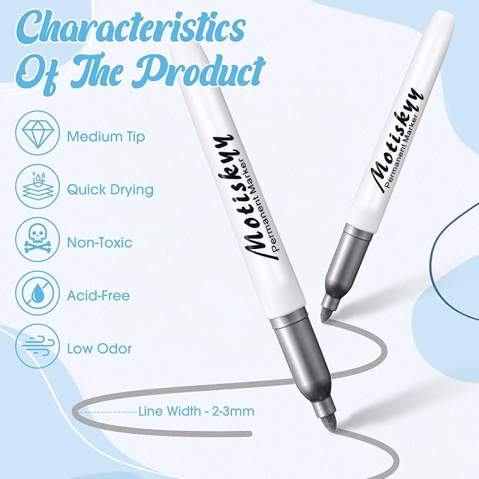 Motiskyy 48 Pack Metallic Markers, Permanent Paint Pens, Silver