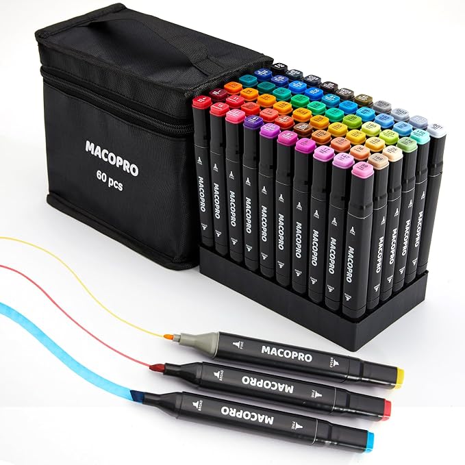 Alcohol Markers, 60 Colors Dual Brush Tip Permanent Art Markers, Coloring Marker, for Book Painting Card Making, Christmas gift for Adults (60)