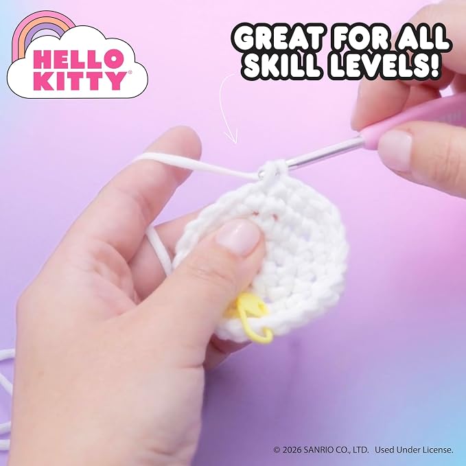 Hello Kitty® and Friends Crochet Kit – Hello Kitty® Bag Charm, Sanrio Crochet Kit for Beginners with Yarn, Starter Hooks, Step-by-Step Tutorials, DIY Craft, Great Teen Gifts