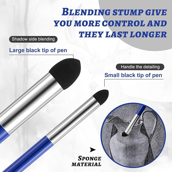 Kosiz 6 Pcs Blending Sponge Pen Rub and Buff Double Headed, Blue | Washable Sponge Tips, Art Drawing Shading and Highlight Tools, Smooth Color Blending, Reusable Blending Tools for Oil Pastels