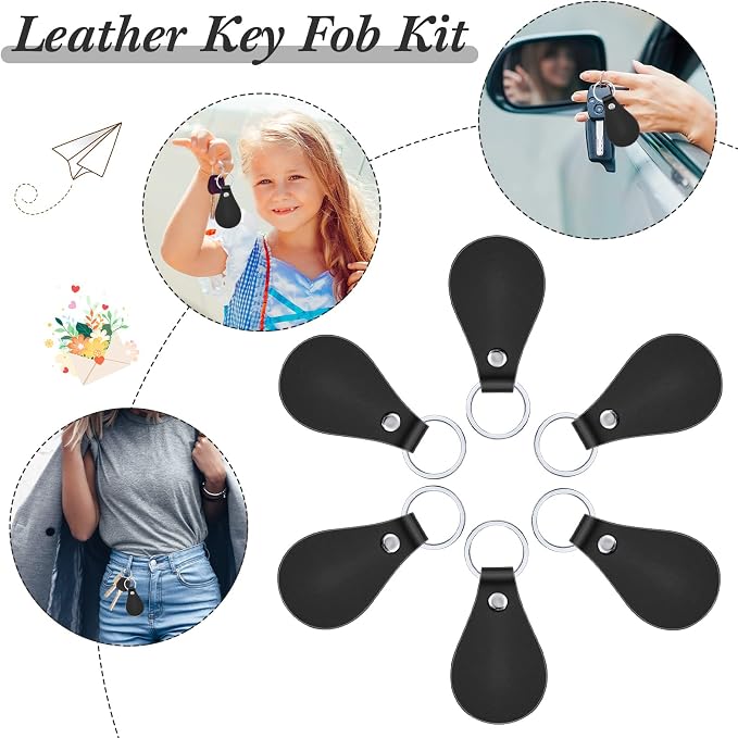 Taiyin 30 Pcs Leather Key Fob Kit PU Leather Keychain Blanks, Black