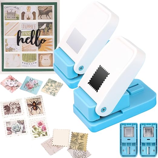 Stamp Punch | Stamp Hole Punches | 1.1X0.9 inch Rectangular Scalloped Edge Embossing Hole Paper Puncher | Lever Action Craft Punch for Crafting Scrapbooking and DIY Projects Arts Crafts Supplies