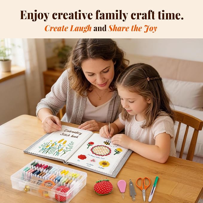 CYANFOUR 2026 New Embroidery Stitch Book Kit for Adults Beginners | Step-by-Step Guide and Video, Includes Multiple Accessories, Gift for Craft Lovers