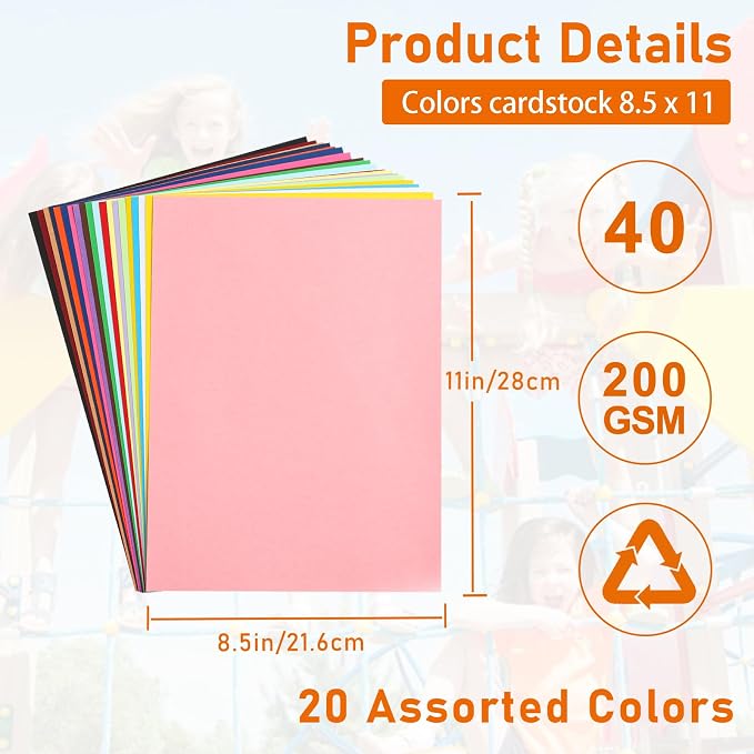 Guakicae 40 Sheets 20 Assorted Colors Cardstock 8.5 x 11 Craft Paper 75lb