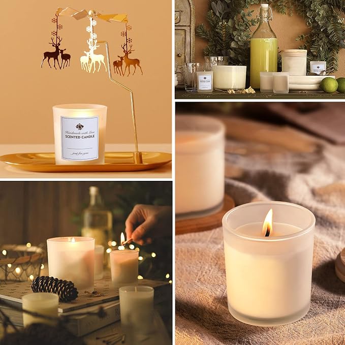 CONNOO 12-Pack 10 oz Frosted Glass Candle Jars with Bamboo Lids | For Making Candles, Empty Candle Tins with Wooden Lids, Bulk Clean Candle Containers, Dishwasher Safe