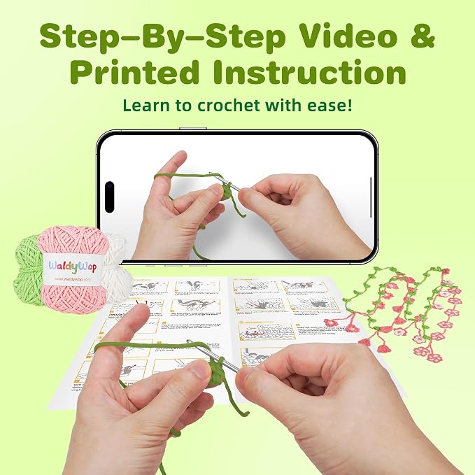 WaldyWop Crochet Kit for Beginners: 4 Flower Bracelets Starter Kit w/Videos