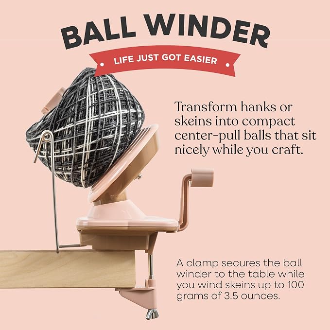 Knit Picks Yarn Ball Winder for Knitting and Crocheting (Dusty Rose) | Manual ball winder that winds up to 100g or 3.5 ounces of yarn into a cake