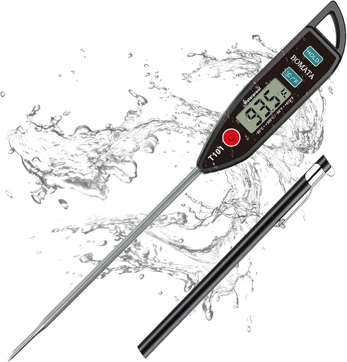 BOMATA Digital Water Thermometer for Liquid, Meat, Cooking, IPX7 Waterproof | Instant Read Food Thermometer, 5in Long Probe for Candle, Water, Meat, BBQ! T101 (Black Color)…