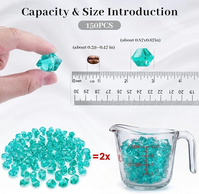 DOMESTAR Teal Fake Ice Rocks, 150 PCS Acrylic Crystal for Vase Fillers