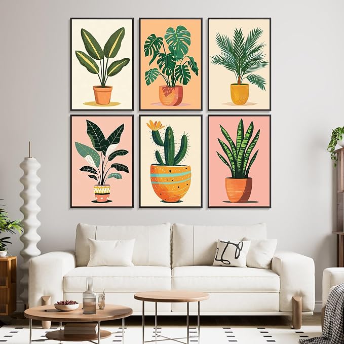 6 Pack Paint by Numbers Kit for Adults, Potted Green Plant, 8x12 Inch | Acrylic Number Painting Set, DIY Canvas Art Craft Kit, Beginner Friendly, Home Wall Decor, Stress Relief Relaxing Hobby Gift