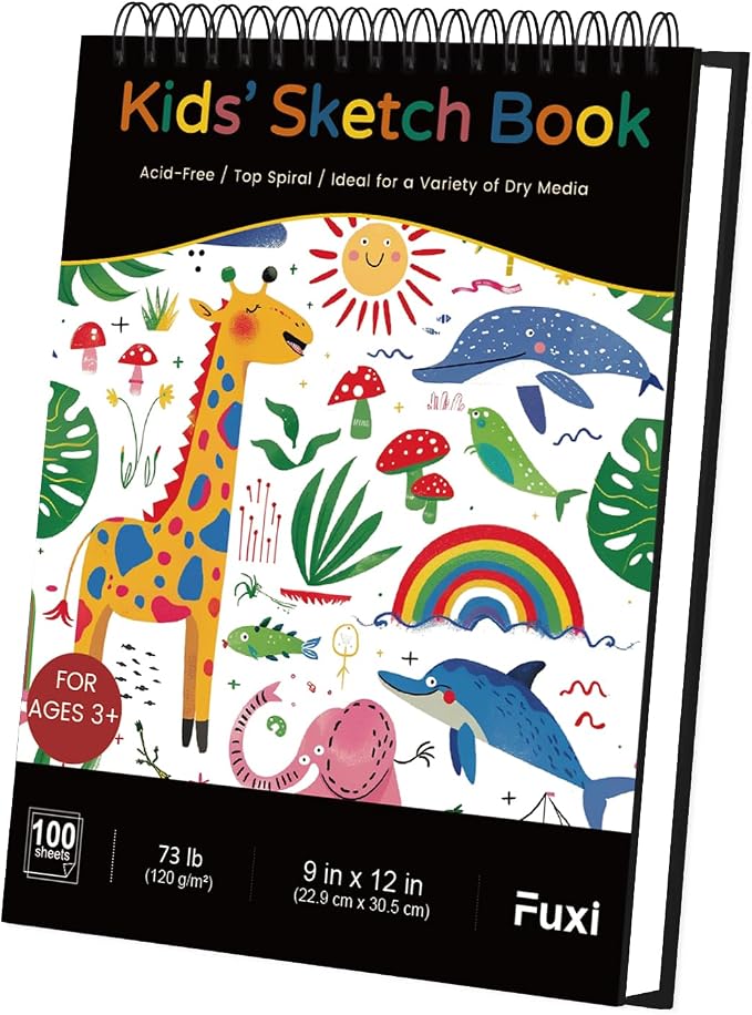 Fuxi Sketch Book for Kids, 9" x 12" Kids Sketch Pad, 100 Sheets_73lb/120gsm | Top Spiral Sketchbook for Kids, Acid-Free Thick White Drawing Paper for Kids, Craft Activities, Art Supplies for Kids 9-12