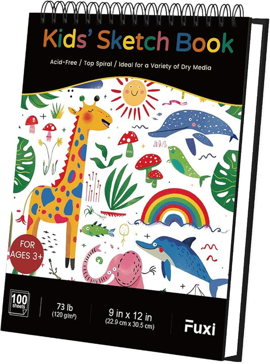 Fuxi Sketch Book for Kids, 9" x 12" Kids Sketch Pad, 100 Sheets_73lb/120gsm | Top Spiral Sketchbook for Kids, Acid-Free Thick White Drawing Paper for Kids, Craft Activities, Art Supplies for Kids 9-12