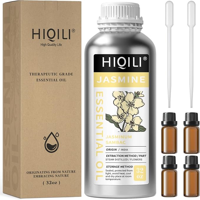 HIQILI Jasmine Essential Oil for Diffuser, Hair & DIY Perfume