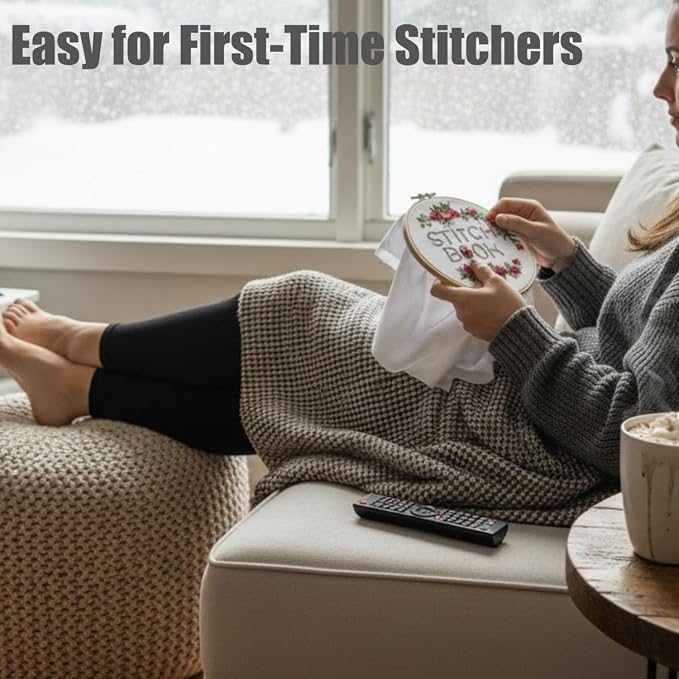 TenDawn Embroidery Stitch Book Kit, 12 Stitches, Basic Set | Fabric Practice Book, Embroidery Kit for Beginners, Easy Entry Sewing Set