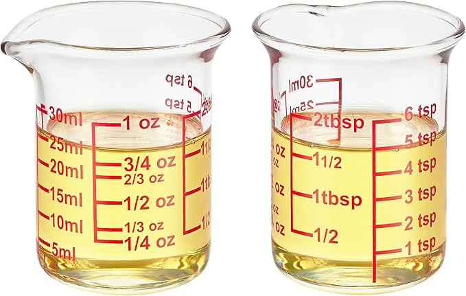 Ackers BORO3.3 Glass Measuring Cups with V-Spouts, 30 ml/1 oz, 2 Pack