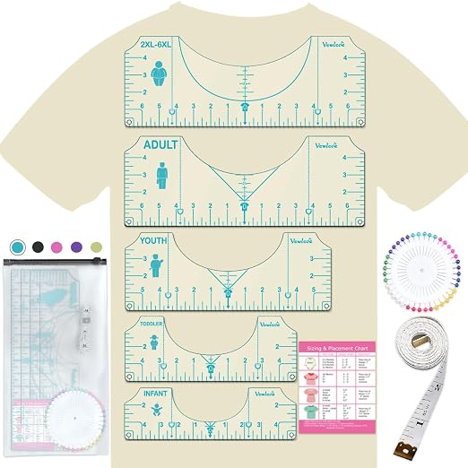 Vowlove T-Shirt Alignment Ruler for Vinyl Placement and Heat Press Designs | Reusable Template for Vinyl Transfers and Custom Apparel, Ensuring Consistent Front and Left Chest Positioning