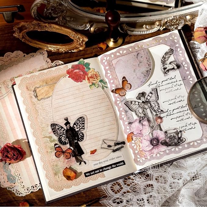 Vintage Floral Lace Edge Scrapbook Paper, 30 Sheets, 3 Pack | 4.9 x 6.9 in | Floral Background Paper | Junk Journaling | Scrapbooking | Collage | Card Making | Memory Keeping