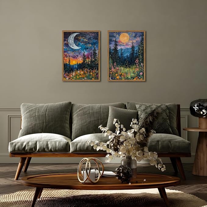 2 Pack Moon Paint by Numbers Kit for Adults Framed Canvas, Frameworkless
