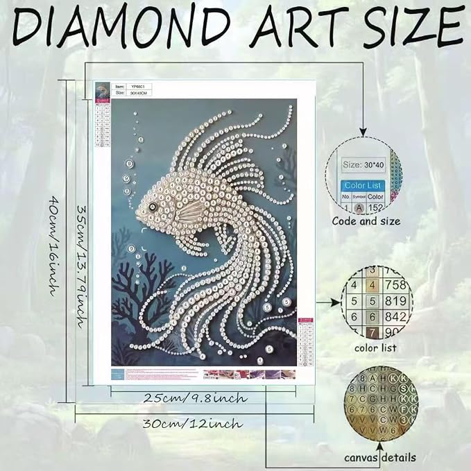 Fish Pearl Diamond Art Kits for Adults, Full Drill Wall Art 11.8X11.8In | 5D Diamond Painting Kits ,DIY Diamond Dots Gem Art Craft, Beginners Home Wall Decor