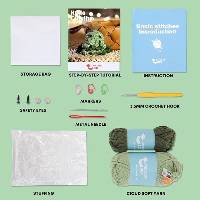 CrochetBox Crochet Kit for Beginners Adults - Cthulhu Starters Crochet Kit, Beginners Crocheting Kitting for Adults Teen, Craft Gifts with Crochets Yarns, Hook, Step-by-Step Video, Instruction