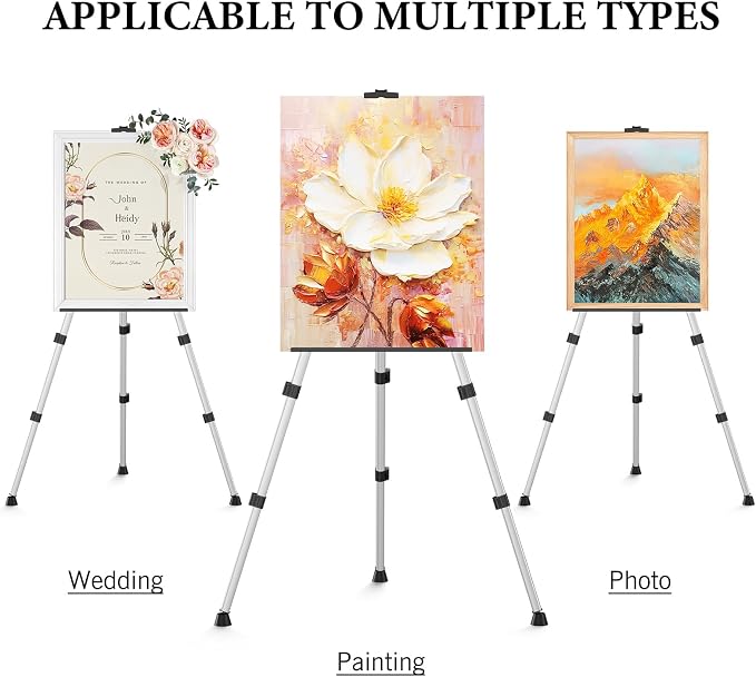 Art Painting Easel Stands, Adjustable Display Tripod Artist Sign Easels | Portable 66 inches Aluminum Metal Silver Floor Stands with 2 Bags for Table-top/Floor Drawing, Sturdy for Canvases Displaying