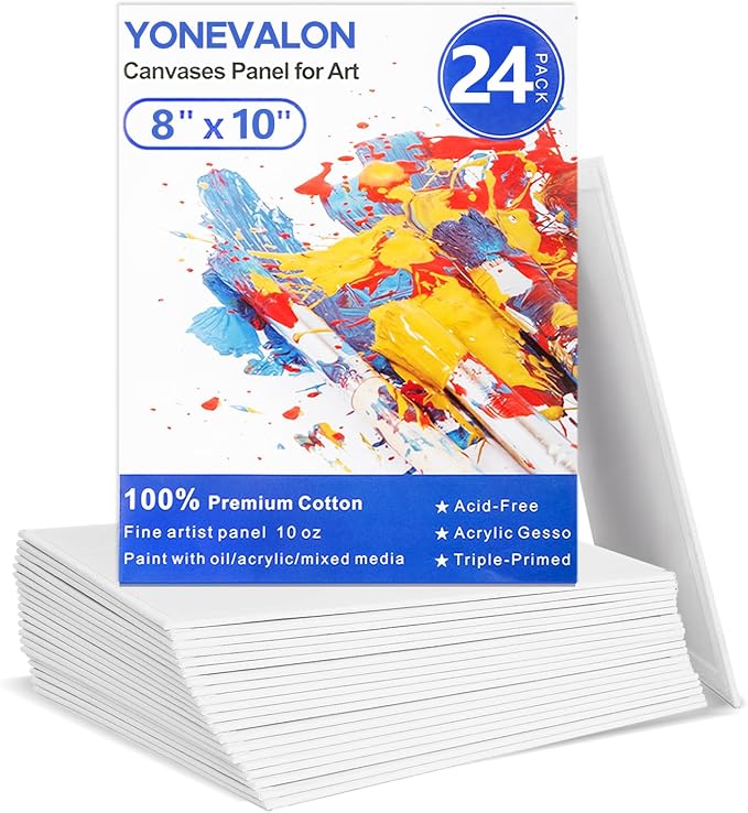 Canvas for Painting 8x10 inch, 24 Pack Blank Painting Canvas Boards | Small Canvas Panels, Gesso Primed Acid-Free 100% Cotton for Oil, Watercolor, Acrylic, Art Supplies for All Skill Level