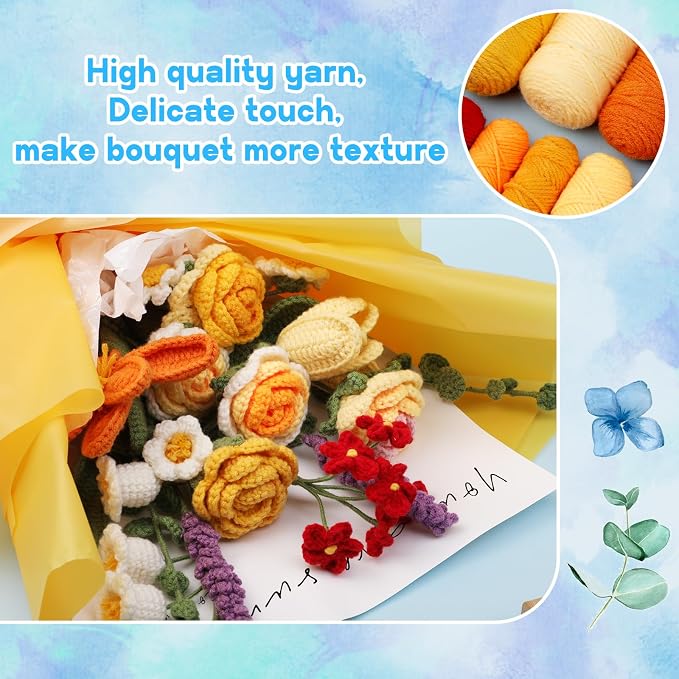 Iuuidu Crochet Kit for Beginners, Flower Bouquet Crochet Kit Rose