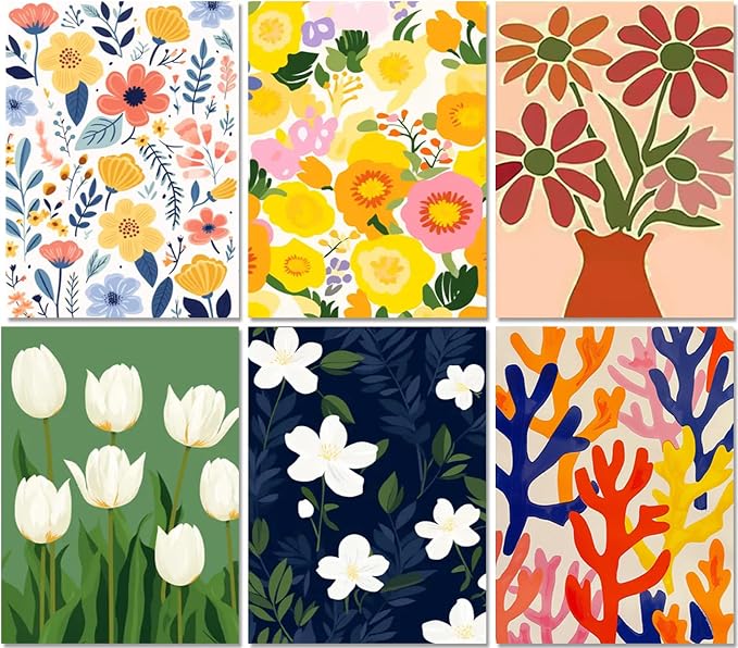 DOTSOPS 6 Pcs Floral Diamond Painting Kits Art Adults Painting Kits | Crafts DIY 5D Diamond Art Packs Kits,Full for Adults,Beginner Home Wall Decoration Gift 11.8 x 15.7 Inches