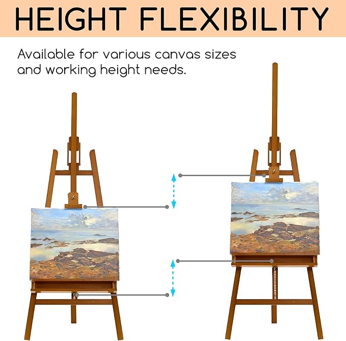 MEEDEN Art Easel Stand for Painting: Beech Wood Artist Easel with Storage | Adjustable A-Frame Artist Easel for Painting - Hold Canvas up to 48”- Perfect for Sketching, Oil Painting, Acrylics