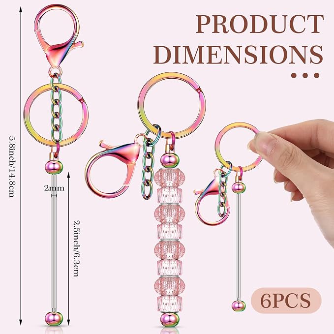Huwena 6 Pcs Beadable Keychain Bars Metal Blanks DIY Crafts Jewelry Gift