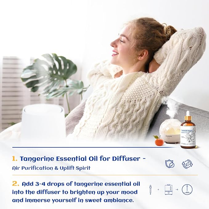 HIQILI Tangerine Essential Oil for Aromatherapy, Skin Care, Diffuser,