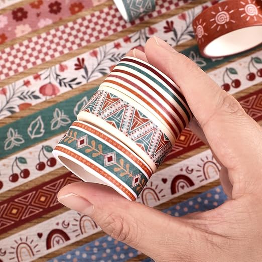 icceemee 20 Rolls Bohemia Theme Washi Tape Set,Writable Decorative Tapes for Scrapbooking, Junk Journal Supplies, Bullet Journaling, 0.6"x79" per Roll