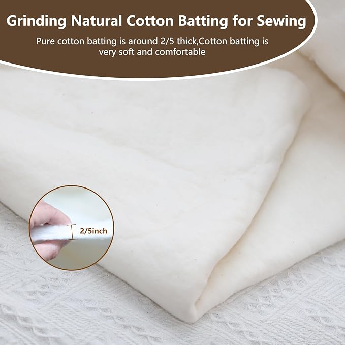 RRKTP Natural Cotton Batting for Quilting,48" x 5Yards Batting for Quilts, Microwave Safe for Bowl Cozies,Cotton Lightweight Lining for Potholders Quilting, Batting for Sewing Handmade Quilts&DIY