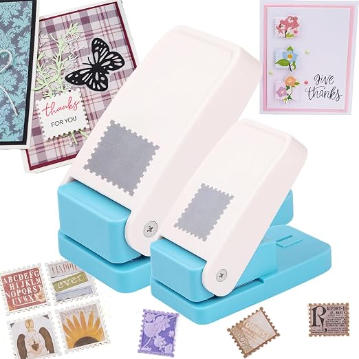 2Pcs Stamp Punch 1x0.8 Inch Scalloped Rectangle Puncher & 1.5 Inch Square Hole Puncher, Stamp Cutter Hole Punches, Square Punch Craft Lever, Journal Paper Punches for Crafting Scrapbooking Card Making