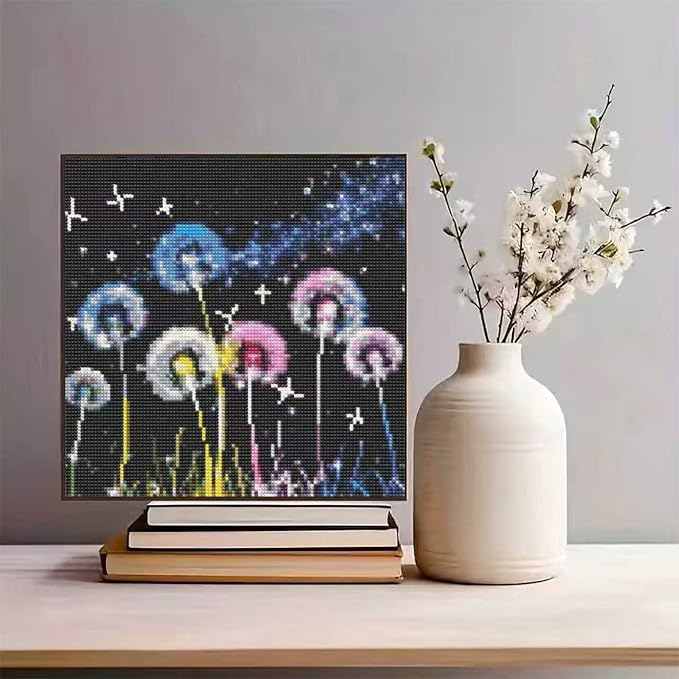 YIYITUPO DIY Art Craft Diamond Painting Kit, 5D Diamond Painting Kits for Beginners Colorful Glowing Dandelion Diamond Painting Kit, Night Sky Fantasy Floral Theme 14x14 inch