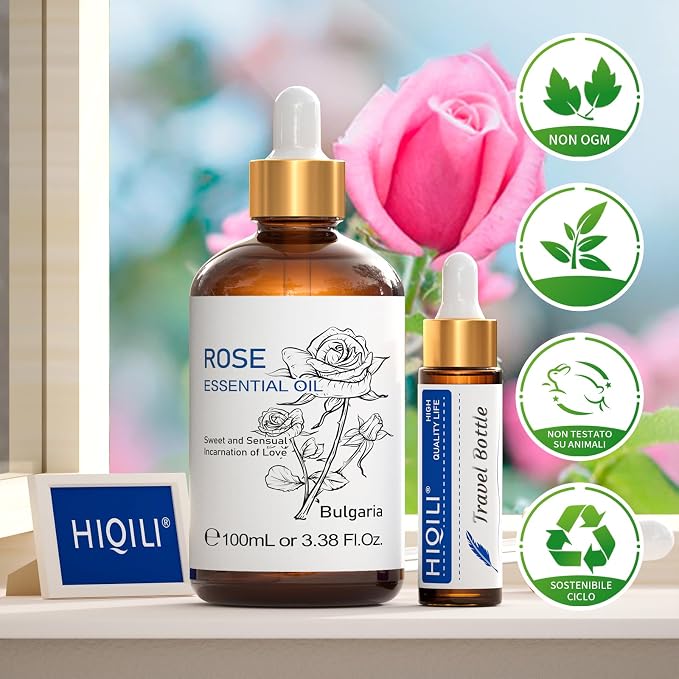 HIQILI Rose Essential Oil for Skin, Diffuser & Candle Making
