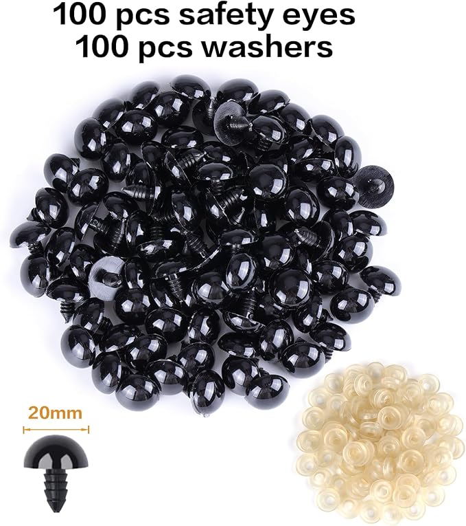 XKDOUS 20mm Safety Eyes, 200pcs Crochet Eyes for Amigurumi | Safety Eyes for Crocheting，Stuffed Animal Doll Eyes for DIY Crafts