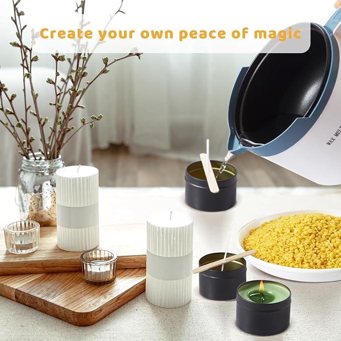 5lbs Beeswax Candle Making Kit with Electric Wax Melting Pot | candle honey bee wax making kit includes beeswax, wax melter with theremometer, wicks and more