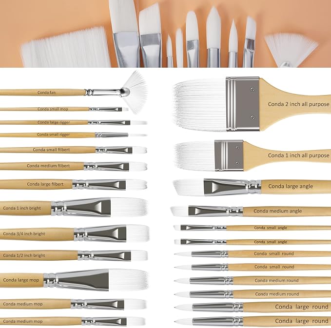 CONDA Paint Brushes Set of 24 Different Shapes Artist Brushes Professional Painting Brushes for Oil, Acrylic Canvas and Watercolor Painting (Color)