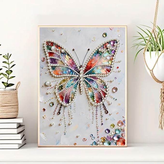 VCLKDIY Butterfly Diamond Art Pearl Painting Kits for Adults, 3D Special Shape Pearl Diamond Art Kits for Adults Beginners, DIY Plastic Pearl Painting Gem Crafts for Home Wall Decor 11.8x15.7 Inch