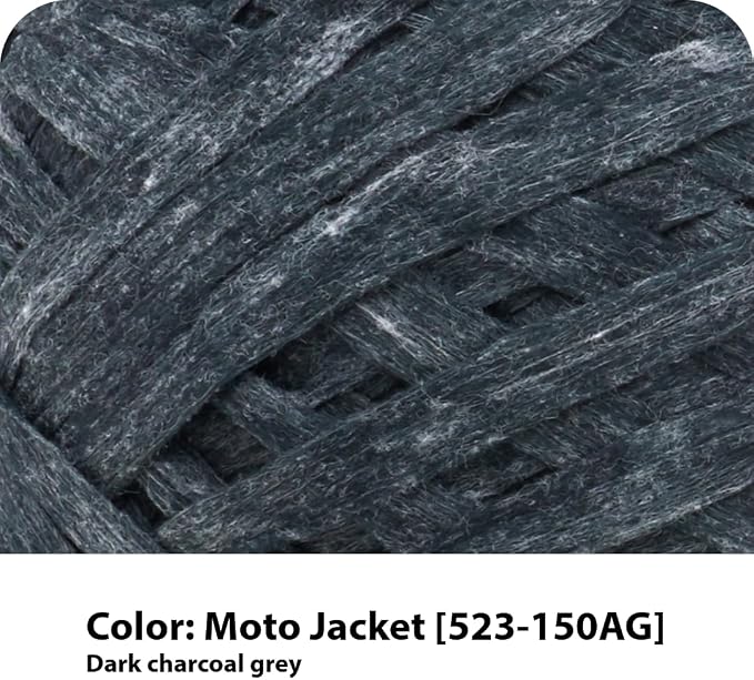 Lion Brand Yarn, Rewind Bulky Flat Tape Yarn for Crochet, Knitting and Crafts, Moto Jacket, 1 Pack, Soft Fiber for Bags, Summer Hats, and Shawls, Dark Grey