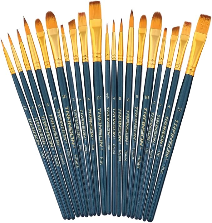 Transon 20pcs Bulk Artist Painting Brush Set for Acrylic Watercolor Gouache Hobby Craft Face Rock Painting Green Black
