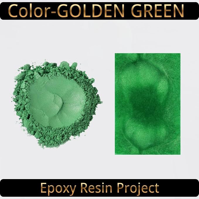 Mica Powder, Golden Green, 240g with Scoop, Complies with ASTM D-4236 | For Epoxy Resin, Soap, Bath Bomb, Candle| Safety Material| Odorless| Brilliant Colors