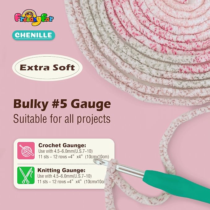 Super Soft and Cozy Chenille Yarn for Crocheting and Knitting -Easy to Crochet with-Bulky #5,3Pack of 3.5oz/93yds -Chunky Plush Yarn for Hand Craft Blanket Ammigurumi (Blush Pink)