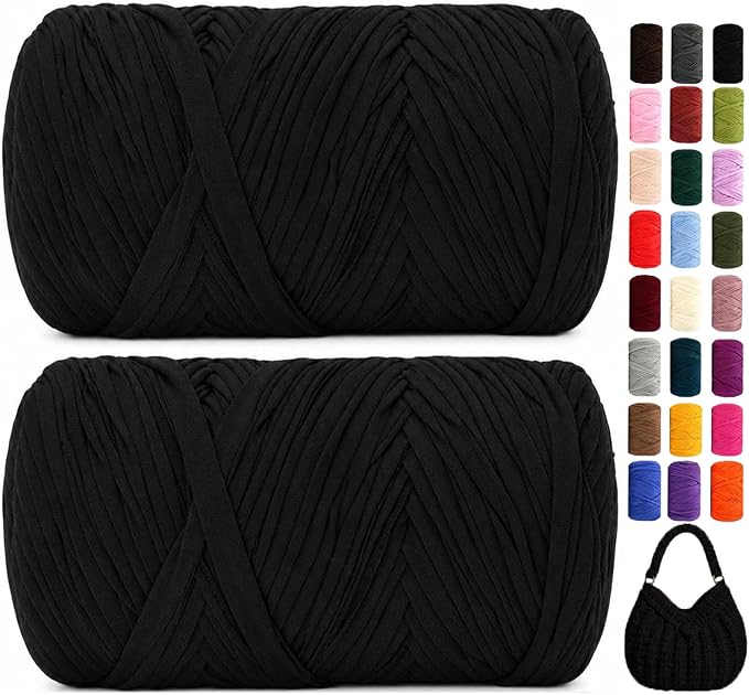 560g/240yds T Shirt Yarn for Crocheting, Soft Elastic Fabic Tshirt Yarn for Crochet, 2 Pack Polyester Yarn for Bags/Baskets/Coaster/Rugs/DIY Crafts for Knitting