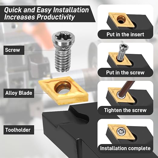 Indexable Lathe Turning Tool 27Pcs Kit 3/8'' 10mm Shank, 9Pcs Metal Lathe Tools Holder Set with 18Pcs Inserts, for Turning Grooving Threading Boring, Lathe Tooling with Reverse Tool Design