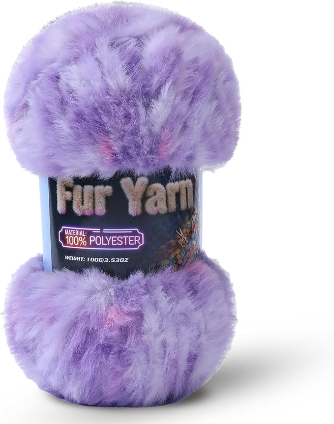 Faux Fur Yarn Soft Fluffy for Crocheting - 1 Skeins(Each 3.5oz/100g, 71yd/65m) - Chunky & Fluffy Yarn for Crochet Amigurumi, Blankets, Hand Knitting, Scarves &Crafts (1, Colorful Purple)