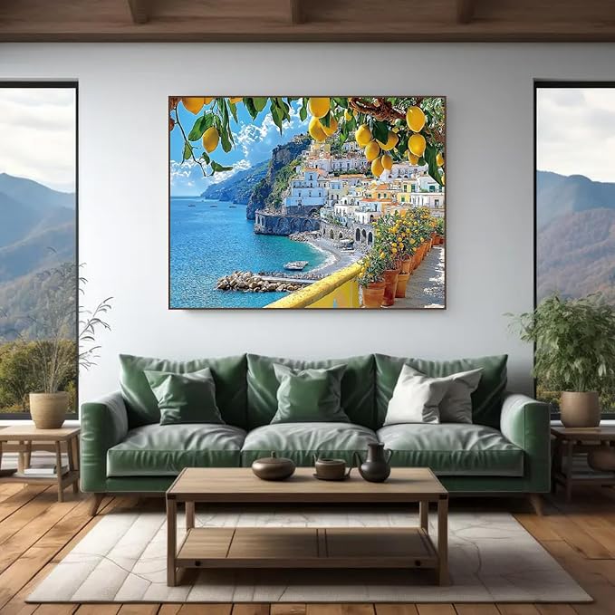 Seaside Scenery Paint by Numbers Kit for Adults,Color By Numbers for Adults | Scenery Decor Painting by Number On Canvas, Paint Number Artist Funny Without Frame DIY, Home Wall Decor, 12x16in