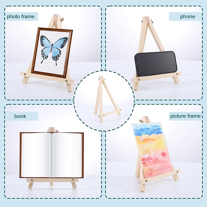 24 Pack 9 Inch Easel for Painting, Wooden Easel Stand Canvas Stand | Smooth Wood, Folds Flat for Storage, for Canvases, Photos, Signs, Weddings, Classrooms, Home Décor