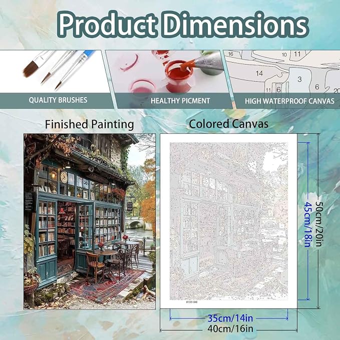 Yunruily Paint by Numbers Adults Bookshop-Paint by Numbers Kits for Adults,Paint by Numbers for Adult Canvas for Gifts Home Wall Decor(16x20inch)